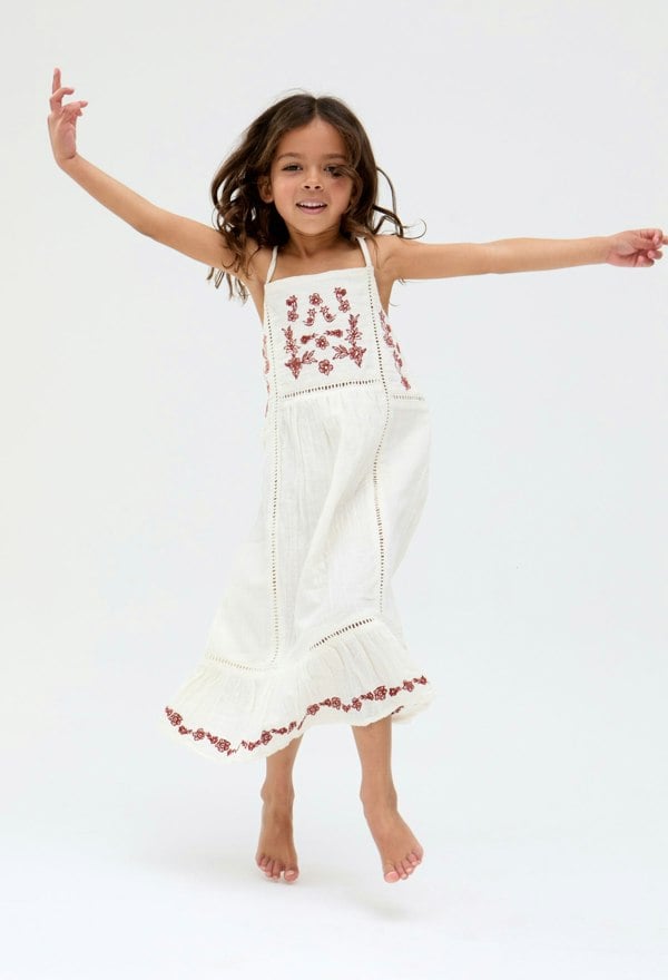 Kids Eina cotton Ladder Insert Embroidered Dress In white - image 2