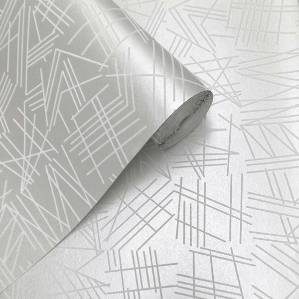 Tilt white flock / silver lustre wallpaper