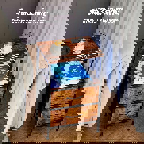 Levede LED Bedside Table 2 Drawers USB Ports Sofa End Table in Brown Black