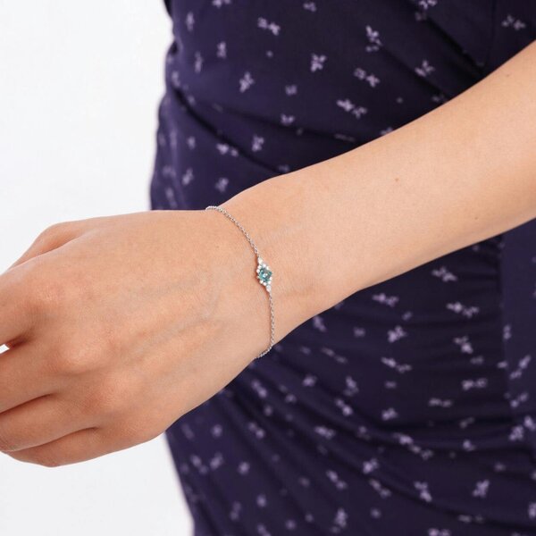 Spero London Sterling Silver Green Princess Halo Bracelet