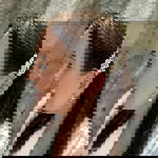 Gold Pearl Leaf Hair Clip, Worn View, Elegant Hair Accessory With Pearls And Crystals, Bridal Leaf Hair Slide, Delicate Gold Pearl Hair Clip, Vintage Inspired Hair Decoration