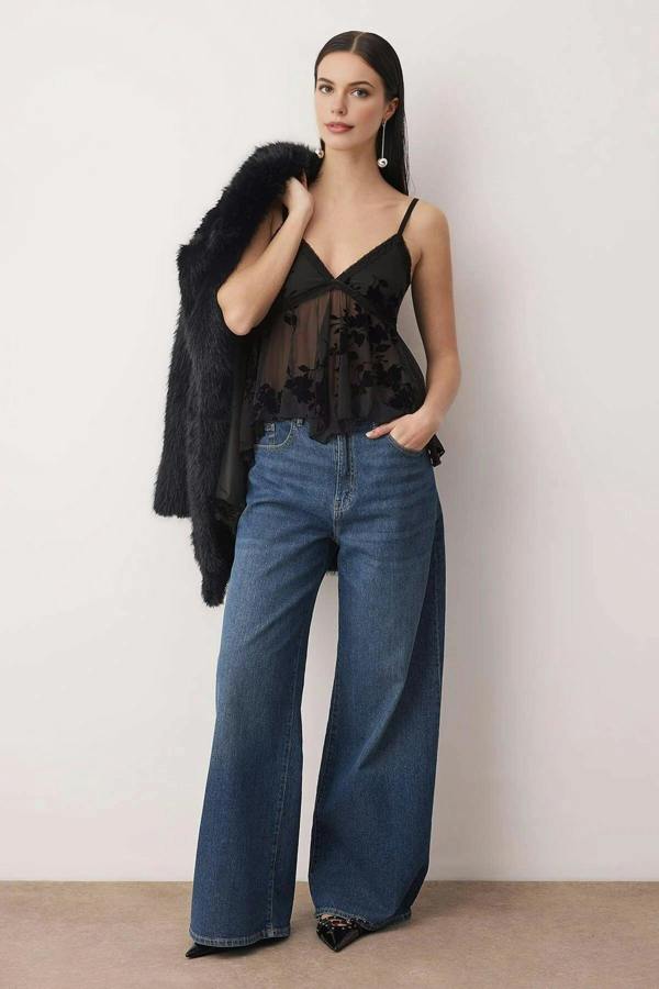 WOVCOR Floral Ruffle Detail Tulle Party Blouse