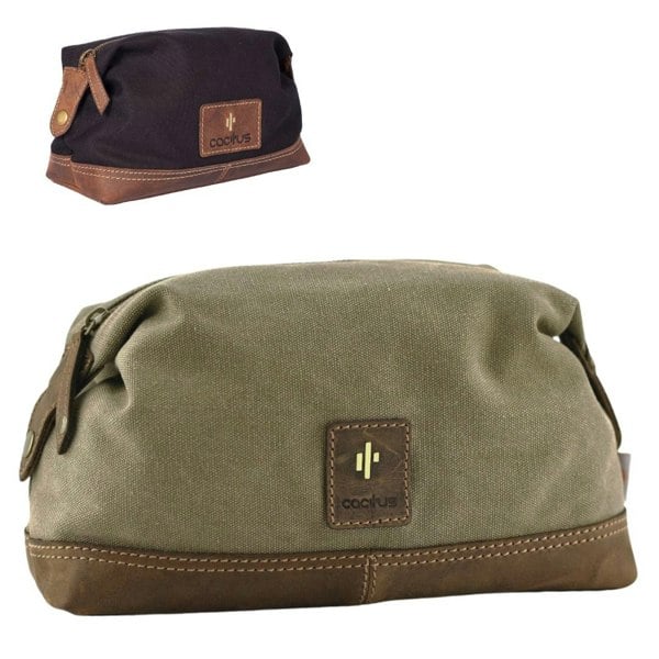 Mala Leather Cotton Canvas Washbag with Oiled Hunter Leather Trim