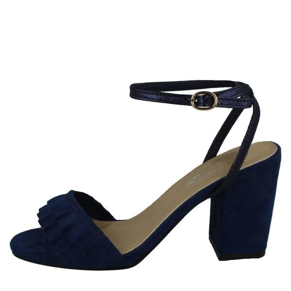 Spot On Ladies Spot On Open Toe Block Heel Sandals With Ruffle Front