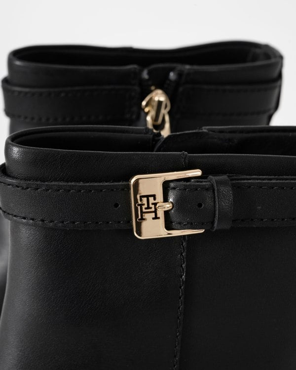 Tommy Hilfiger Womens Buckle Leather Mid-Heel Booties - Black
