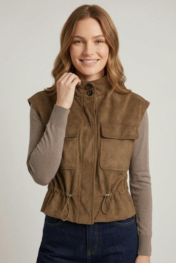 Izabel London Faux Suede Sleeveless High Neck Gilet