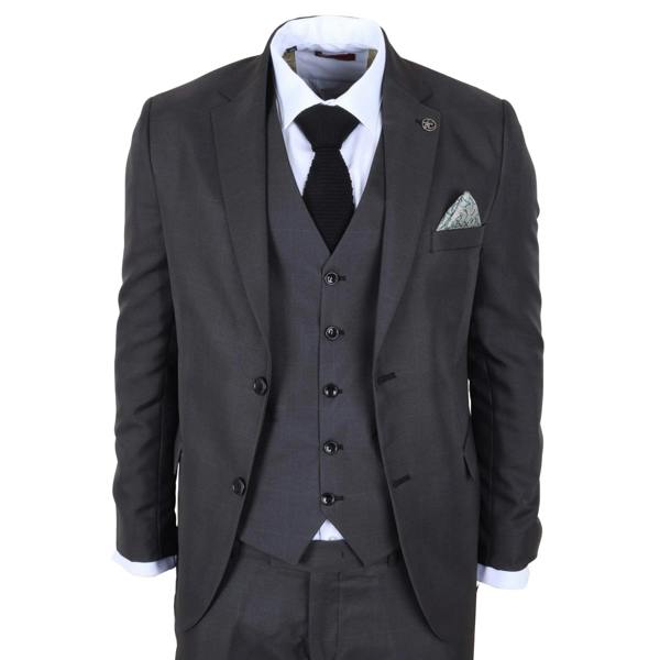 TruClothing IM51 - Men's Charcoal Check 3 Piece Tailored Fit Suit