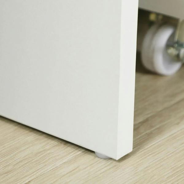 White desk base corner with straight legs and smooth finish