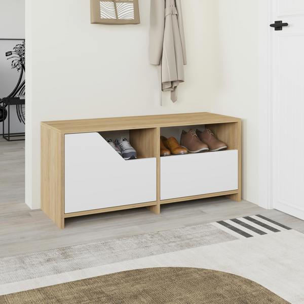 Decortie Modern Nexus Shoe Cabinet 105(W) 2-Door Storage and Open Shelf Space Saver Engineered Wood Hallway