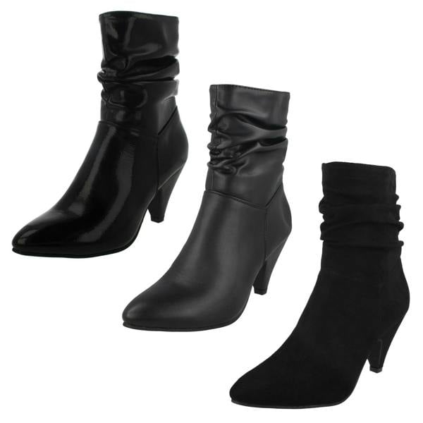 Spot On Ladies Spot On Mid Heel Rouched Ankle Boots F50897