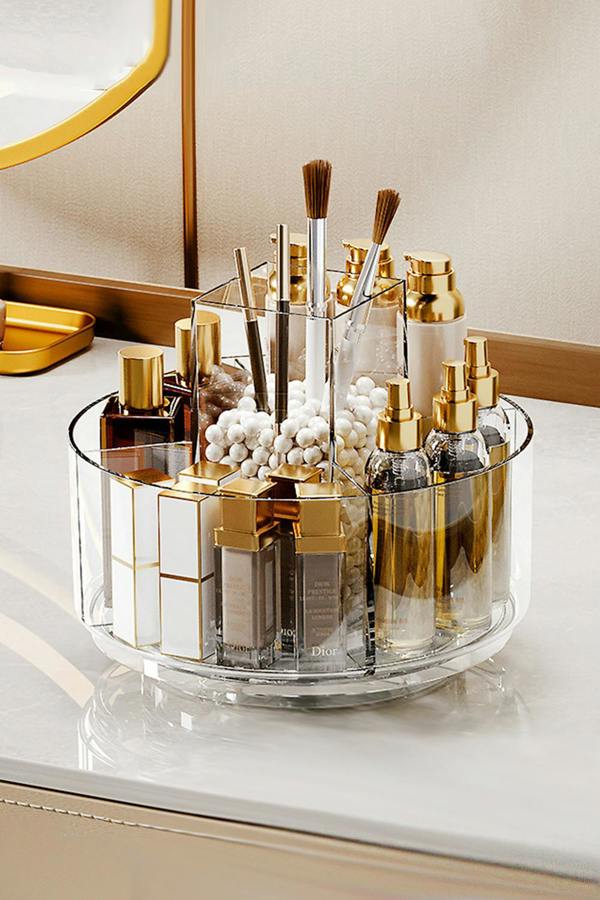 360 Rotating Makeup Cosmetic Organizer Turntable Office Dormitory Bathroom Storage Tray Box