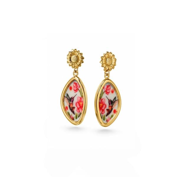 Cataleya Luxe 18k Gold Plated Hummingbird Drop Earrings Luxe Tones