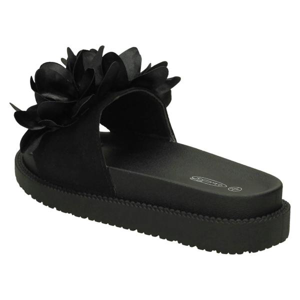 Spot On Ladies Spot On Flower Ruffle Vamp Sliders F10899
