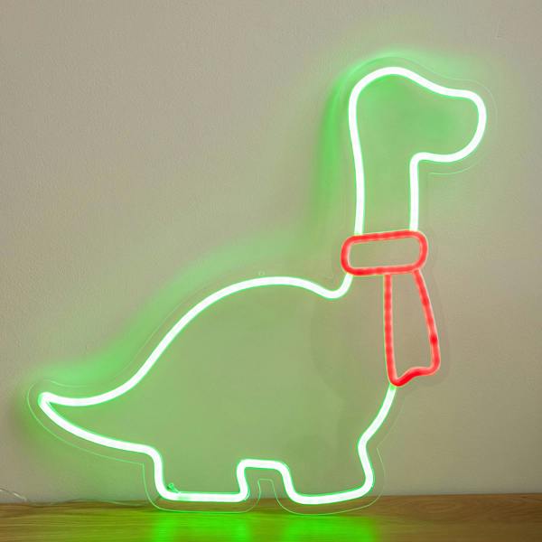 Samuel Alexander 43cm Light up Green & Red Neon Dinosaur Christmas Light with Scarf & Stand