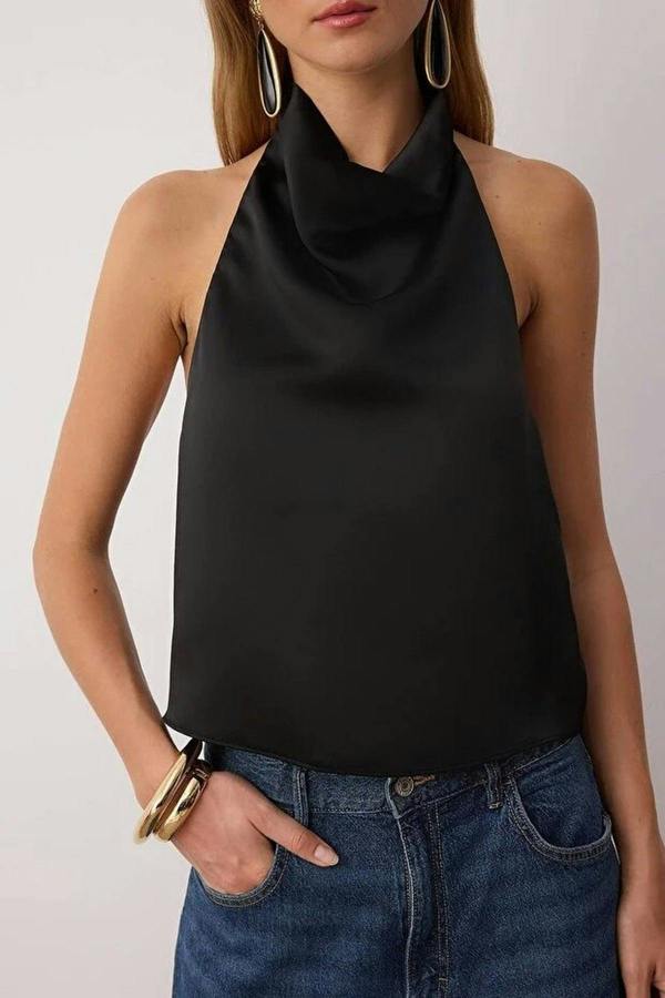 WOVCOR Satin V-Neck Party Blouse