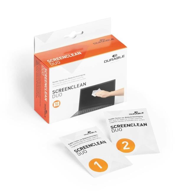 Durable SCREENCLEAN DUO Biodegradable Wet & Dry Screen Cleaning Wipes | 10 Pairs