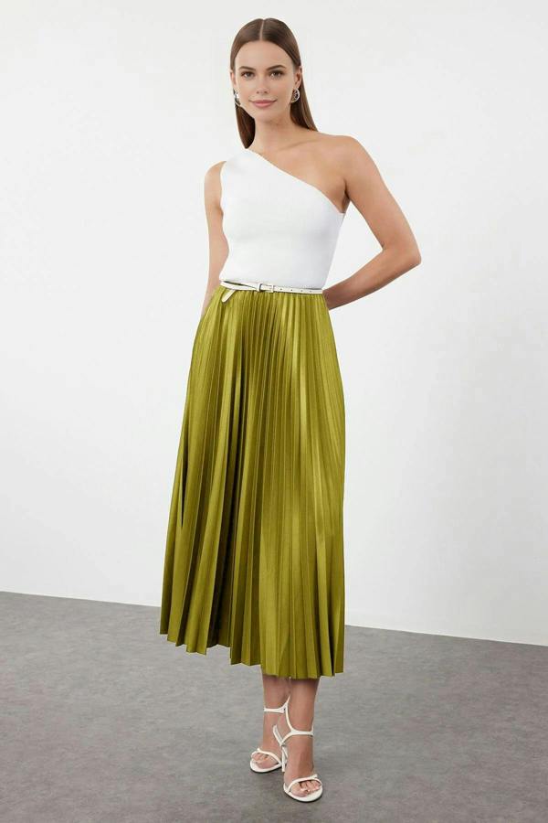 WOVCOR Pleated Maxi Stretch Knit Skirt