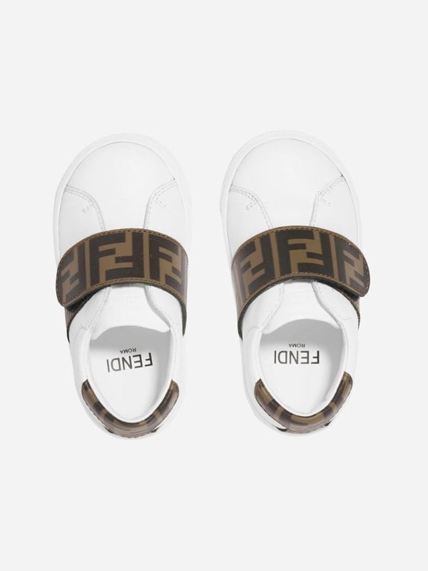 Fendi Kids Leather Logo Trainers in White