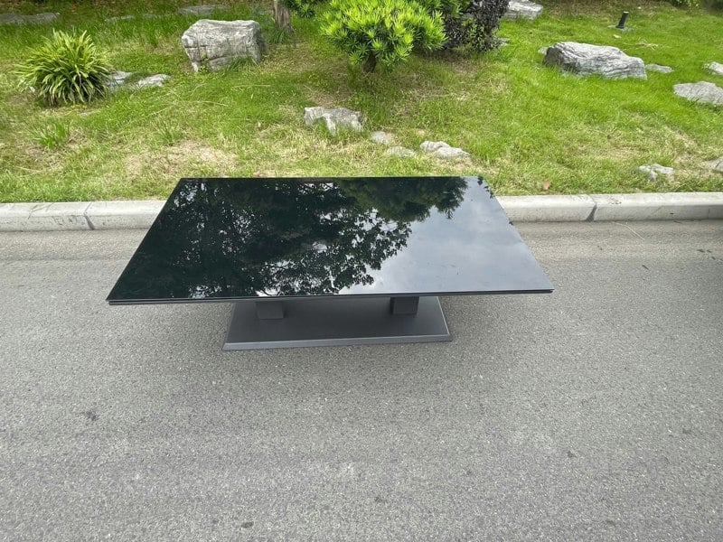 Fimous Aluminum Garden Furniture Rising Adjustable Lifting Dining or Coffee Table Easy Stop 2 Gas Line Dark Grey