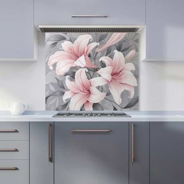 Warren Reed - Designer Pink Lilies On Grey Kitchen Splashback