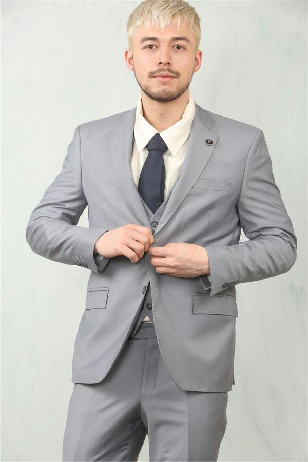 Infinity Leather Men's Grey 3 Piece Formal Classic Prom Suit Workwear