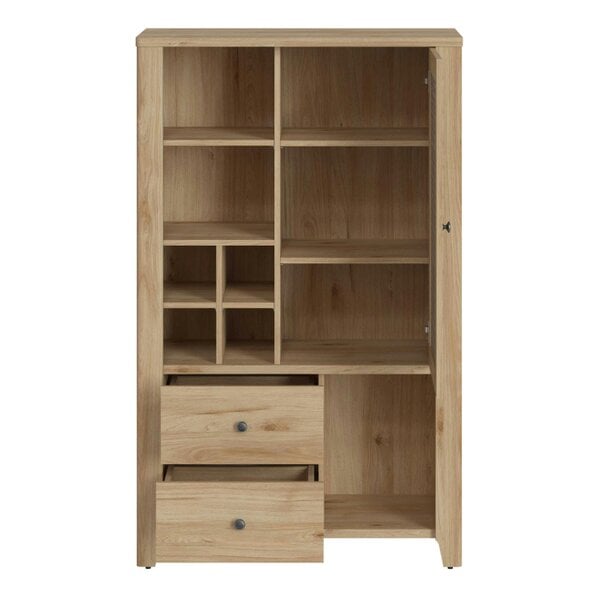Wyld Haus Monza Natural Oak Wood and Rattan 1 Door 2 Drawer Cabinet