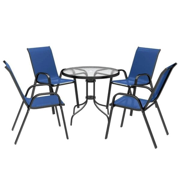 Five-Piece Steel Patio Set, with Glass-Top Table - Dark Blue