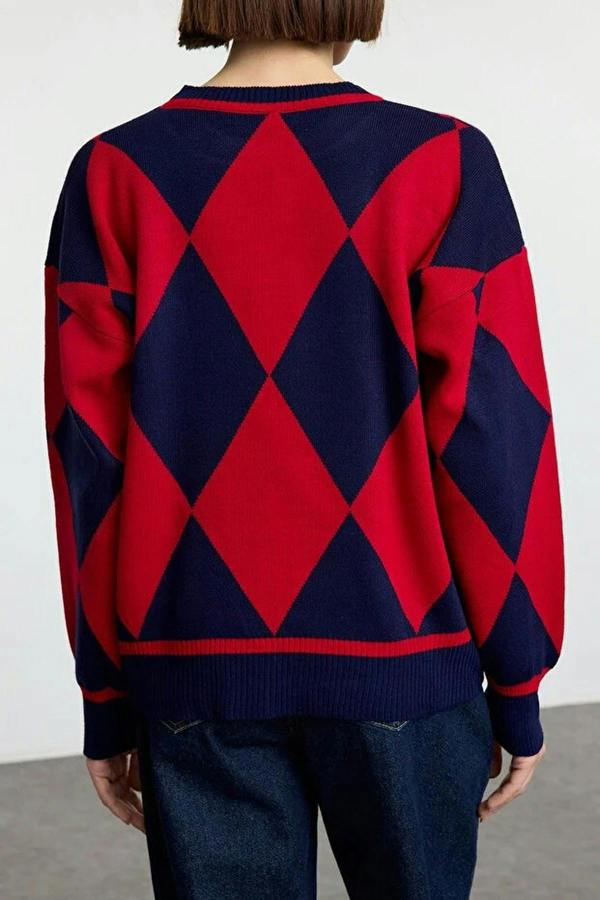 WOVCOR Patterned Crew Neck Knit Sweater