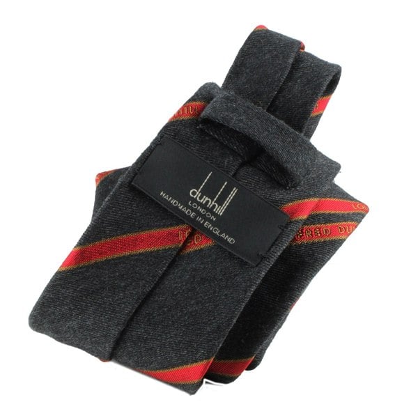 Dunhill selvedge repeat tie in a luxuriously soft wool fabric Striped logo repeat pattern