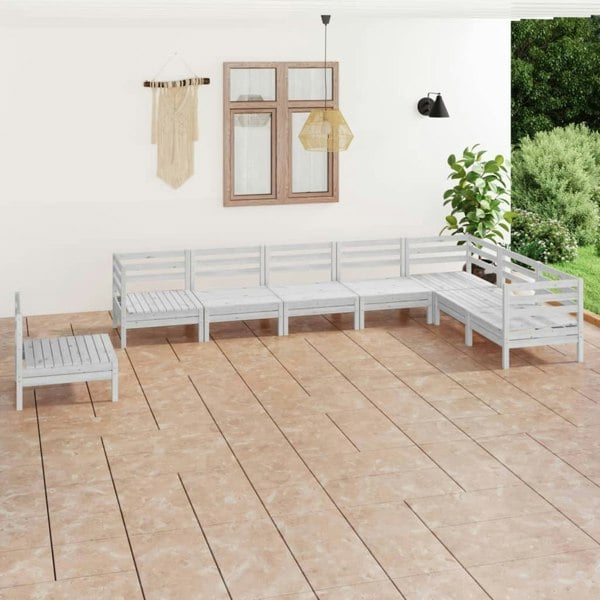 Berkfield 8 Piece Garden Lounge Set Solid Wood Pine White