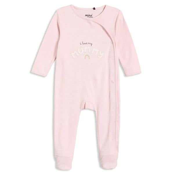 Mini Cuddles Baby Girls Typographic Sleepsuit, Pink