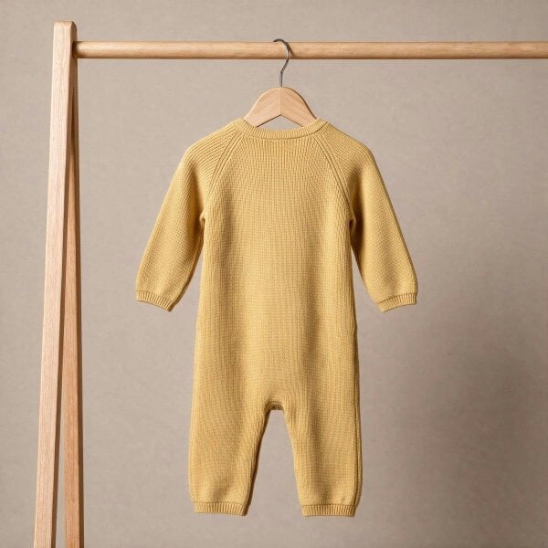 Mini Cuddles Elephant-Embroidered Romper (Mustard)