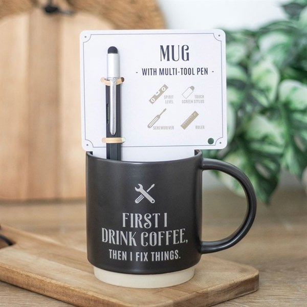 Serano First I Drink Coffee Mug with Multi-tool Pen