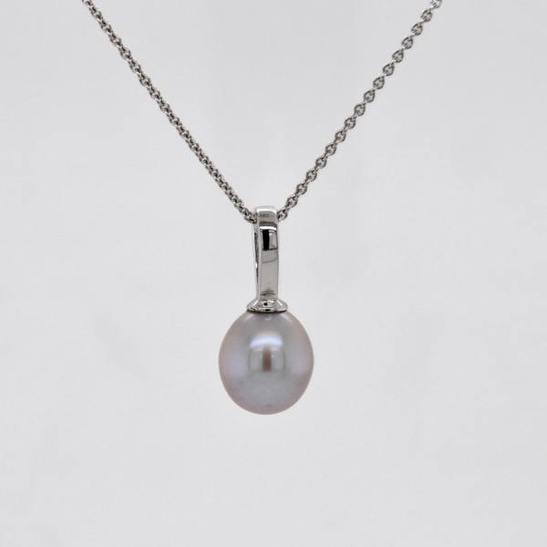 Sarah Layton Pale Grey Teardrop Pearl Pendant, 9mm - Silver - PD6SILLGEGTD2