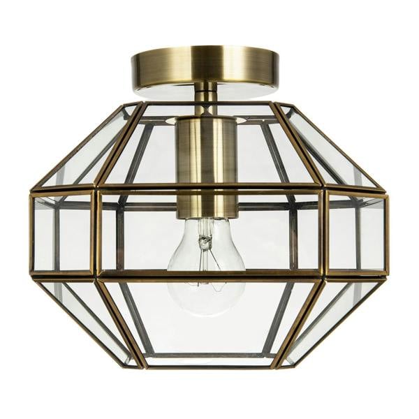 Classic Lantern Styled Ceiling Light with Geometric Clear Glass Shade Image 1