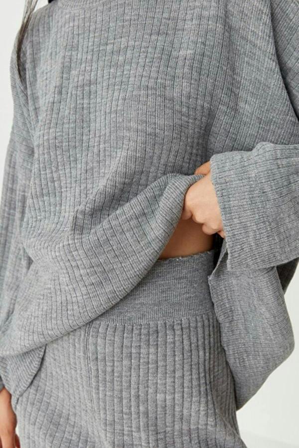 WOVCOR 2-Piece Loose Fit Basic Ribbed Knit Top & Pants Set