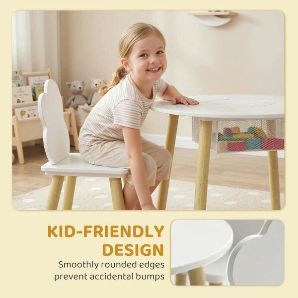 Kids Table and Chairs Set with Storage Bag Toddler Table and Chairs Set 3 Piece for Playroom White