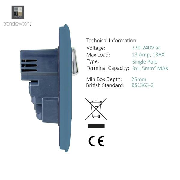 Trendi Switch 1 Gang USB 2100mA Plug Socket in Sky Blue