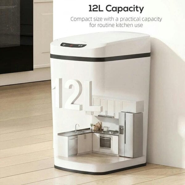 12L Sensor Bin, Automatic Touchless Motion Sensor Kitchen Bin with Fingerprint Resistant Stainless Steel, White