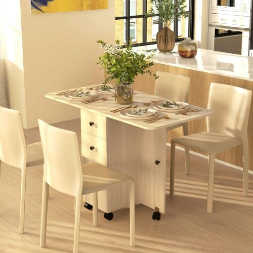 Wyld Haus Tofaba Wooden Wood Effect Drop Leaf Dining Table With Integrated Storage