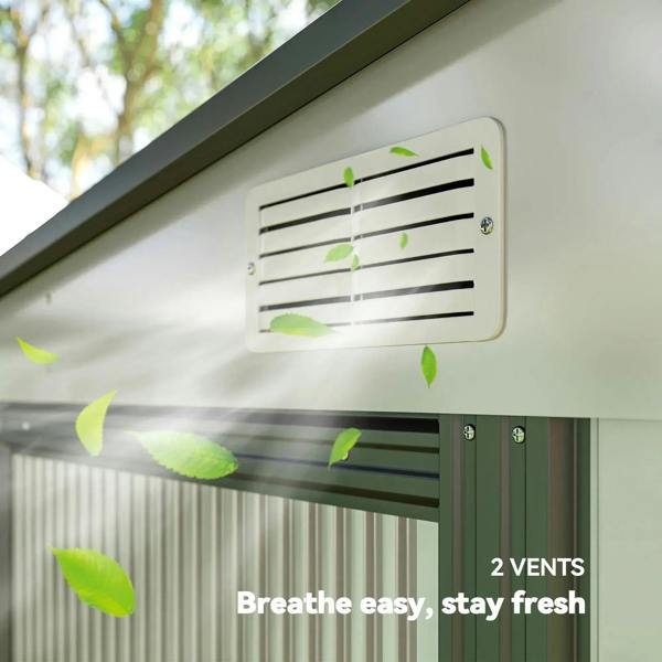White metal shed roof vent with two ventilation openings