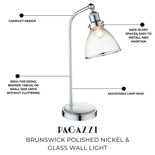 Brunswick Polished Nickel & Glass Desk Table Lamp