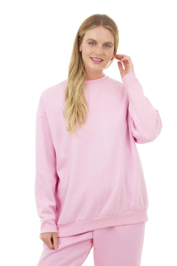 Smart Living Women's Oversized Sweatshirt Cozy Pullover Jumper Crewneck Top - Pink