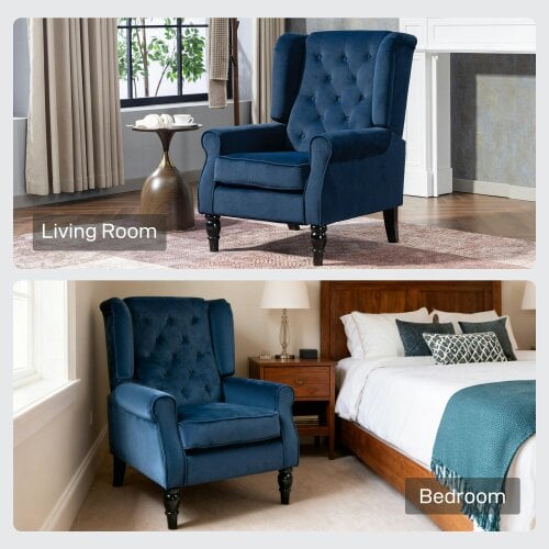 Wyld Haus Rake Dark Blue Retro Wingback Accent Chair With Button Tufted Upholstery
