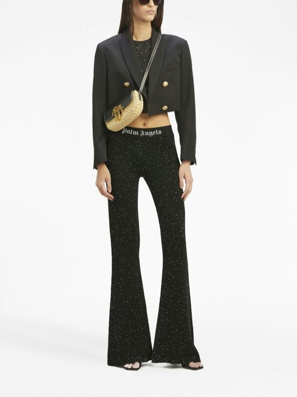 Palm Angels Knitted Logo Pants Black - Supplied FashionPALM ANGELS