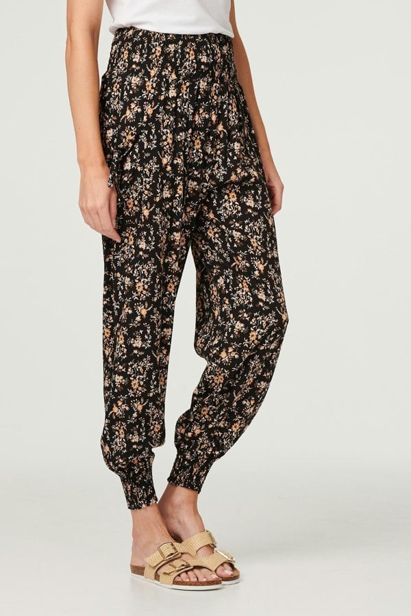 Black | Printed Relaxed Tapered Harem Pants