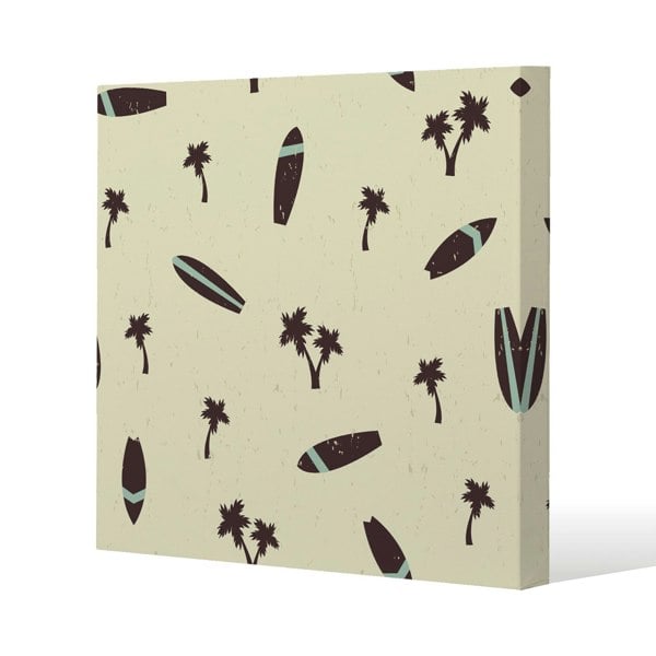 Benjamin Tate Design Surf Board & Palm Silhouettes Slim Style Canvas Print  90x90cm , 15mm Slim Real wood.