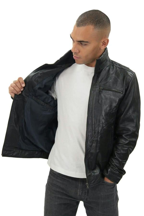 Infinity Leather Mens Classic Leather Biker Jacket-Caracas