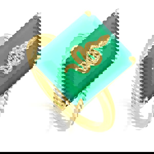 270R065401925 Grand Deco Green Chalcedony Snake Ring in Gold Plated Sterling Silver Side