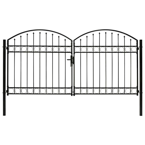 Berkfield Fence Gate Double Door with Arched Top Steel 300x150 cm Black